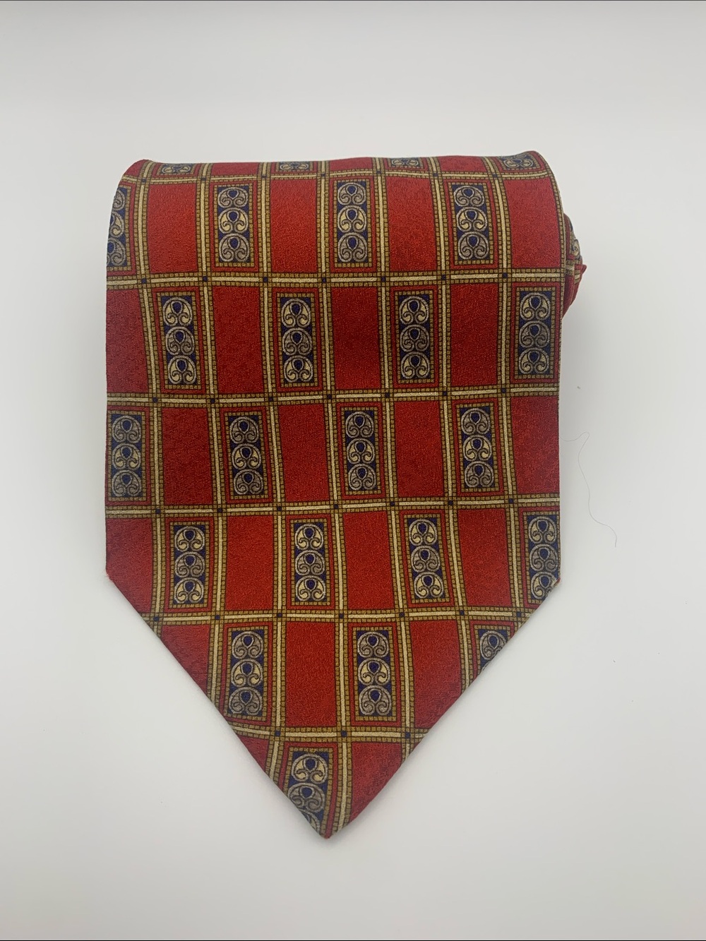 Vintage Valentino Red and Blue Geometric Grid Silk Tie